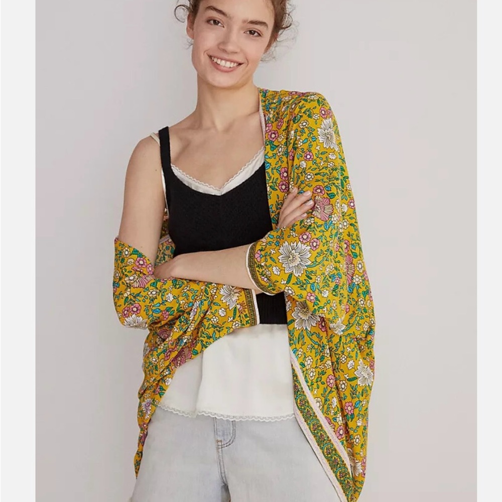 Anthropology Vibrant Floral Yellow kimono for Women